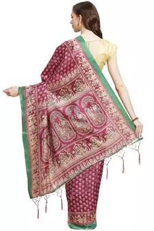 Multicolor printed art silk saree with blouse