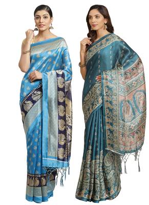 Multicolor printed art silk saree with blouse 1