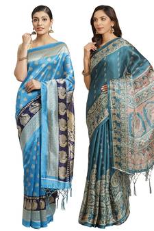 Multicolor printed art silk saree with blouse