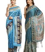 Multicolor printed art silk saree with blouse