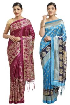 Multicolor printed art silk saree with blouse