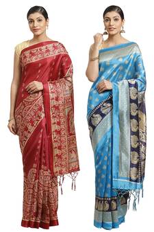Multicolor printed art silk saree with blouse