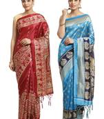 Multicolor printed art silk saree with blouse