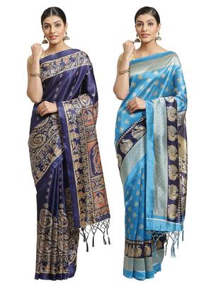 Multicolor printed art silk saree with blouse 1
