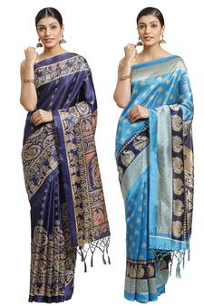 Multicolor printed art silk saree with blouse