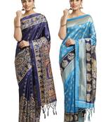 Multicolor printed art silk saree with blouse