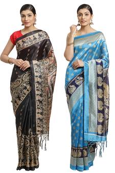 Multicolor printed art silk saree with blouse