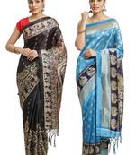 Multicolor printed art silk saree with blouse
