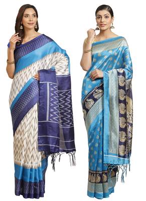 Multicolor printed art silk saree with blouse 1
