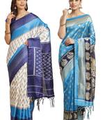 Multicolor printed art silk saree with blouse