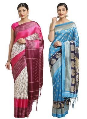 Multicolor printed art silk saree with blouse 1