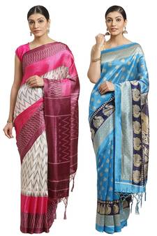 Multicolor printed art silk saree with blouse