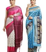 Multicolor printed art silk saree with blouse