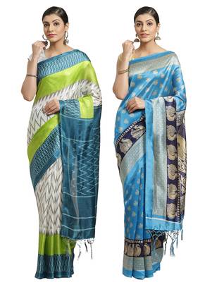 Multicolor printed art silk saree with blouse 1