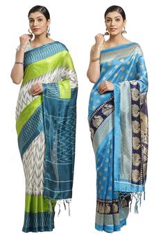 Multicolor printed art silk saree with blouse