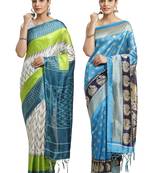 Multicolor printed art silk saree with blouse