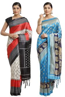 Multicolor printed art silk saree with blouse