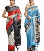 Multicolor printed art silk saree with blouse