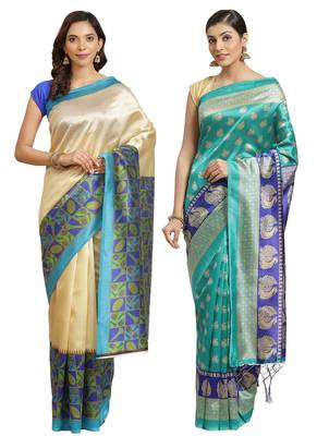 Multicolor printed art silk saree with blouse 1