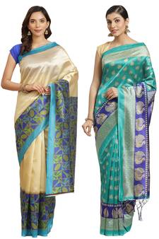 Multicolor printed art silk saree with blouse