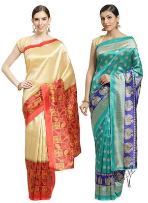 Multicolor printed art silk saree with blouse 1