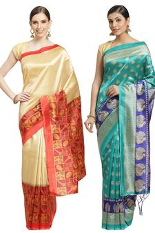 Multicolor printed art silk saree with blouse