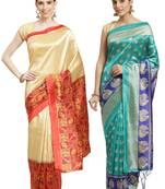 Multicolor printed art silk saree with blouse