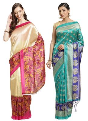 Multicolor printed art silk saree with blouse 1