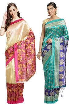 Multicolor printed art silk saree with blouse
