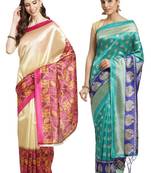 Multicolor printed art silk saree with blouse