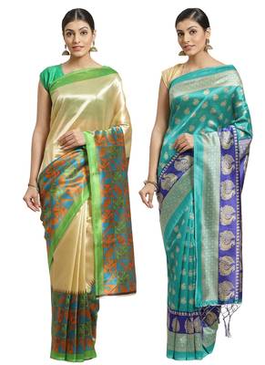 Multicolor printed art silk saree with blouse 1