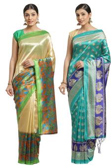 Multicolor printed art silk saree with blouse