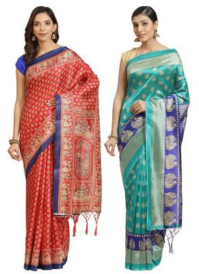 Multicolor printed art silk saree with blouse 1