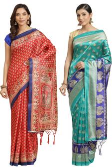 Multicolor printed art silk saree with blouse