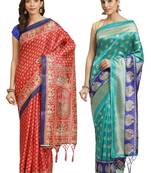 Multicolor printed art silk saree with blouse