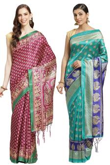 Multicolor printed art silk saree with blouse