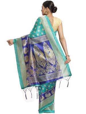 Multicolor printed art silk saree with blouse 2
