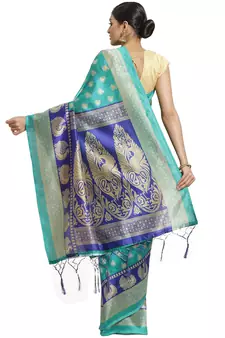 Multicolor printed art silk saree with blouse