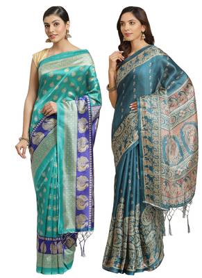 Multicolor printed art silk saree with blouse 1