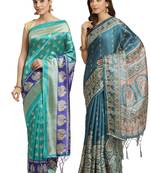 Multicolor printed art silk saree with blouse