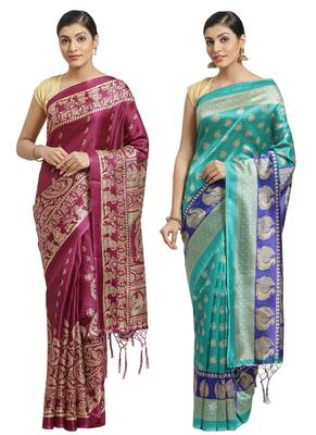 Multicolor printed art silk saree with blouse 1