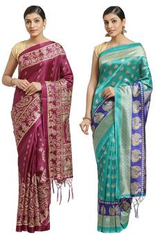 Multicolor printed art silk saree with blouse