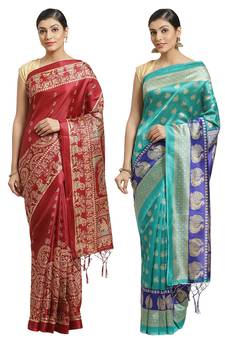 Multicolor printed art silk saree with blouse