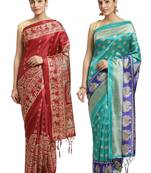 Multicolor printed art silk saree with blouse