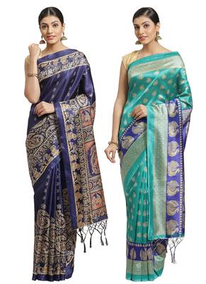 Multicolor printed art silk saree with blouse 1