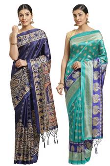 Multicolor printed art silk saree with blouse