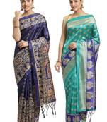 Multicolor printed art silk saree with blouse
