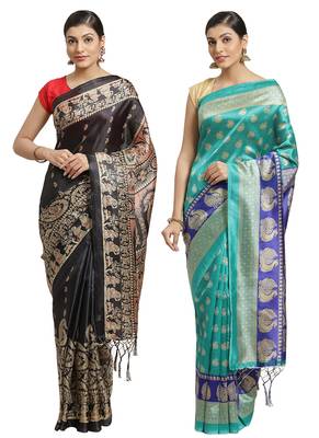 Multicolor printed art silk saree with blouse 1
