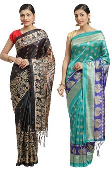 Multicolor printed art silk saree with blouse