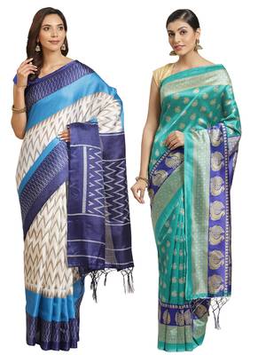 Multicolor printed art silk saree with blouse 1
